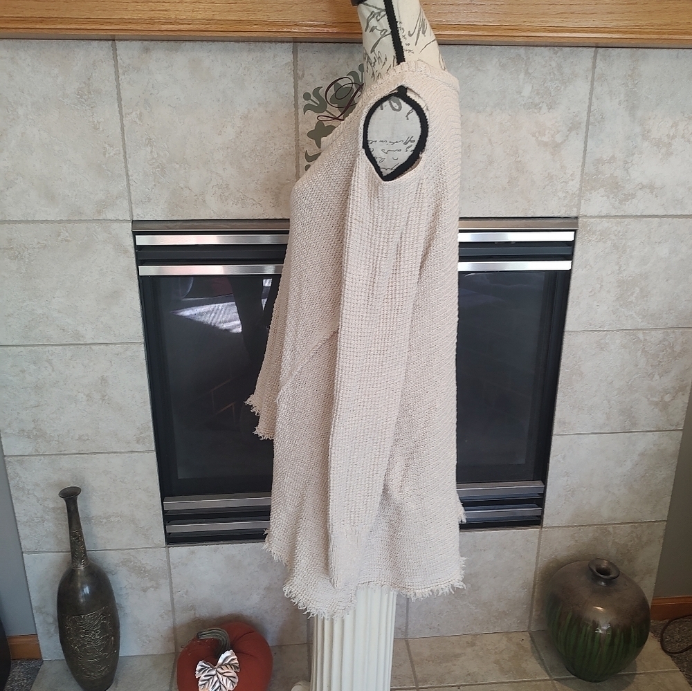 Kaisely XL Cold Shoulder Cream Sweater! Baggy patchwork distressed - Picture 6 of 15
